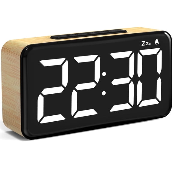 VOCOO Wooden Digital Alarm Clock,Adjustable Brightness, Large LED Display Desk Clocks For Bedroom Office Bedside Clock