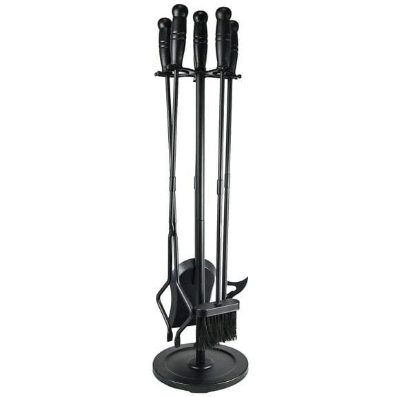 VODA Fireplace Tools Set 5 Pcs 31In Cast Iron Fireplace Tools Indoor Fireside Accessories Large Fire Place Tool Set Outdoor Holder Fire Kit with Poker Shovel Tongs Brush, Stand