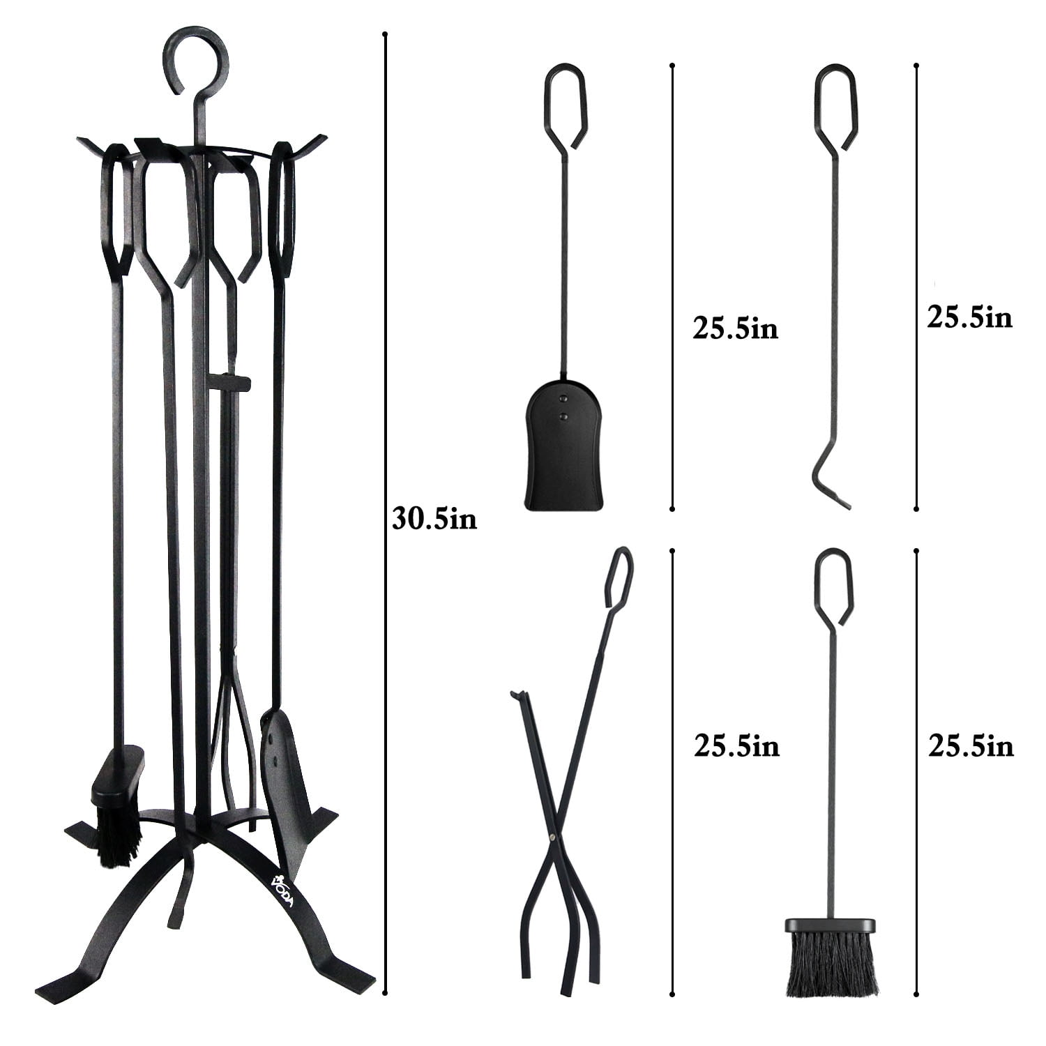 VODA Fireplace Tools Set Cast Iron Fireplace Set 5 Pieces 30.5 in
