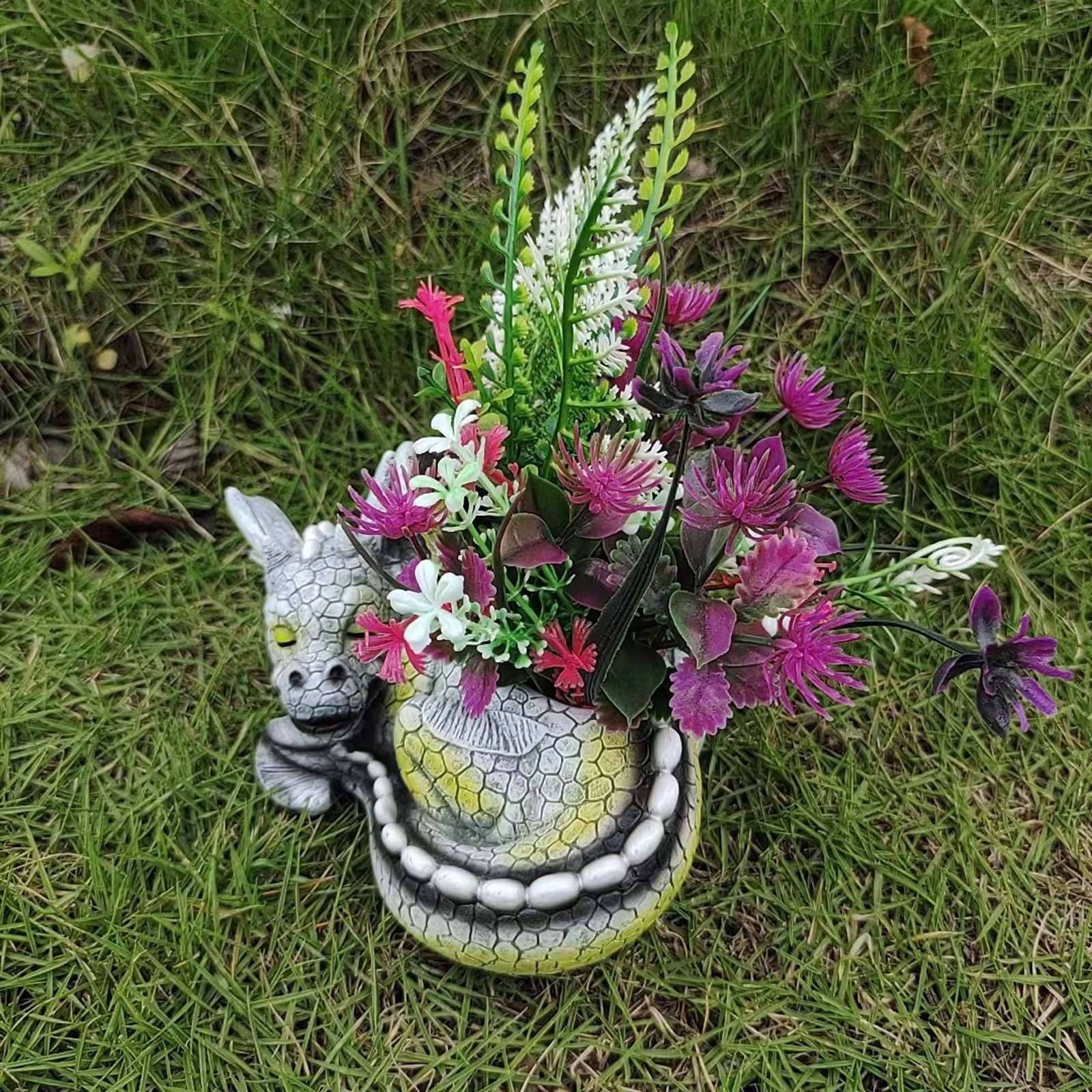 Garden Statue Resin Dinosaur Flower Pot Ornament for Outdoor Courtyard ...