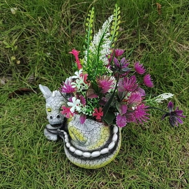 Garden Statue Resin Dinosaur Flower Pot Ornament for Outdoor Courtyard Dinosaur Sleeping Gesture Sculptural Plant Pots Decorations