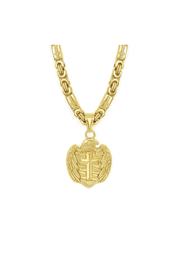 Eagle Shield Cross, Gold Plated Byzantine Chain , Hip Hop