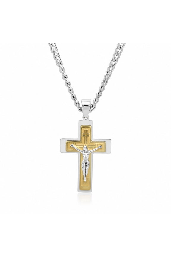 Stainless Steel Crucifix Pendant Necklace, Cuban Link Chain, Hip Hop Jewelry for Men