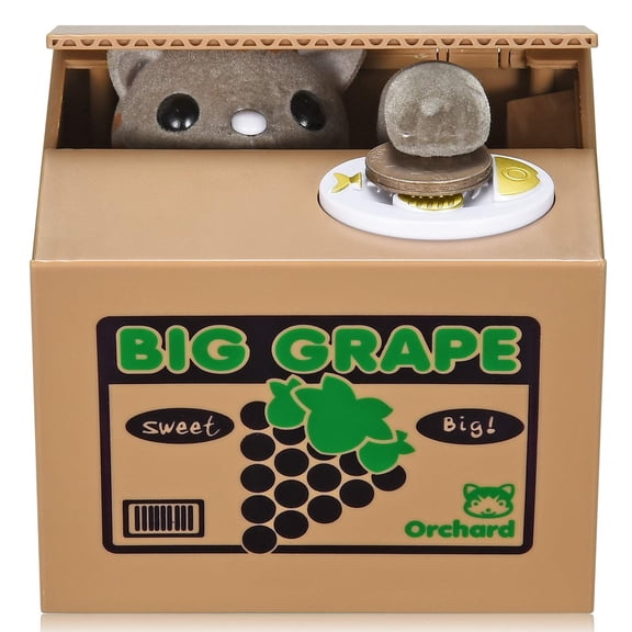 VOGDORA Cat Stealing Money Bank, Piggy Bank for Kids Adults, Coin Bank for Money Saving, Automatic Stealing Money with English Speaking, Creative Gift for Boys & Girls (Grape Cat)