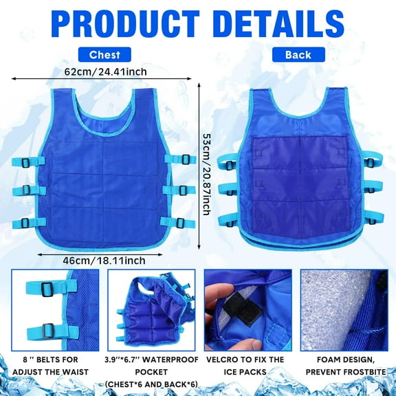 VOGDORA Cooling Running Vest with 24 Pcs Ice Pack Adjustable Ice Vest for Men Women Hot Weather Working Running, Blue