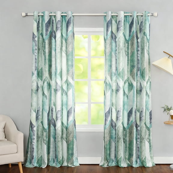 VOGOL 52x96inch Printed Window Curtains, 2Pcs Grommet Linen Textured Drapery for Kid's Room, Green
