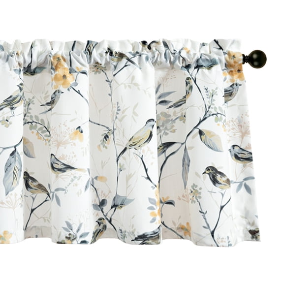 VOGOL Bird Animal Printed Window Valances, Rod Pocket Light Filtering Curtains for Room Kitchen, W52xL18 inch, Grey