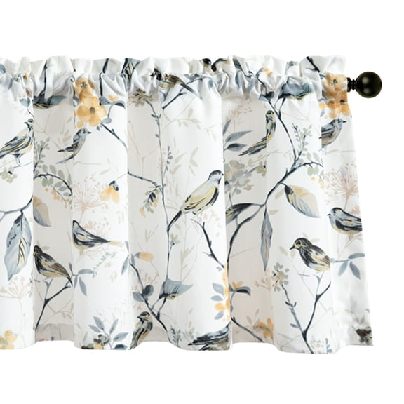 VOGOL Bird Animal Printed Window Valances, Rod Pocket Light Filtering Curtains for Room Kitchen, W52xL18 inch, Grey