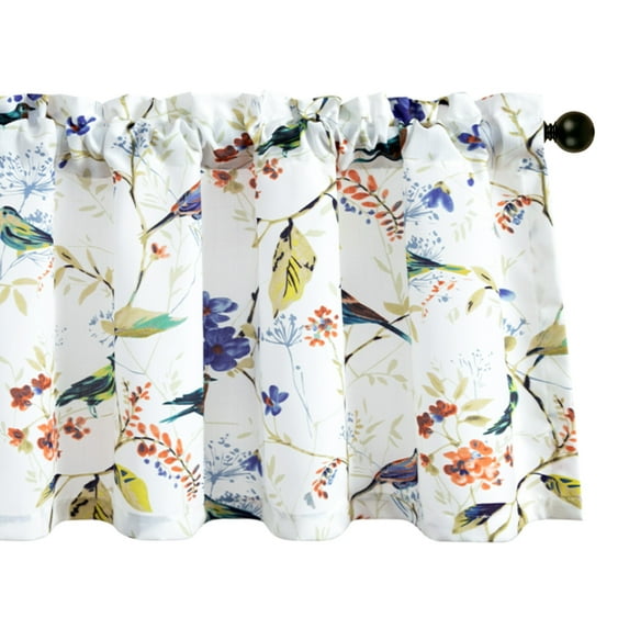 VOGOL Bird Pattern Window Valance, Rod Pocket Light Filtering Curtain for Kitchen, 52x18 inch, Blue
