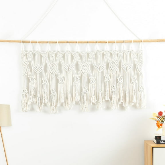 VOGOL Boho Macrame Window Valance, Handmade Cotton Woven Curtain for Bedroom Living Room, 52" x 21"