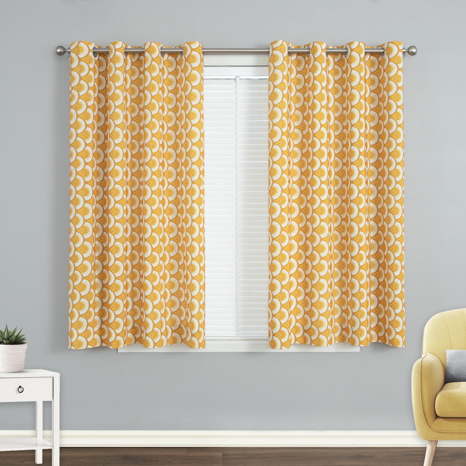 VOGOL Boho Printing Curtains, Light Filtering Window Treatment Grommet Drapes for Bedroom Living Room, Set of 2 Panels, Yellow, 52 x 63 in