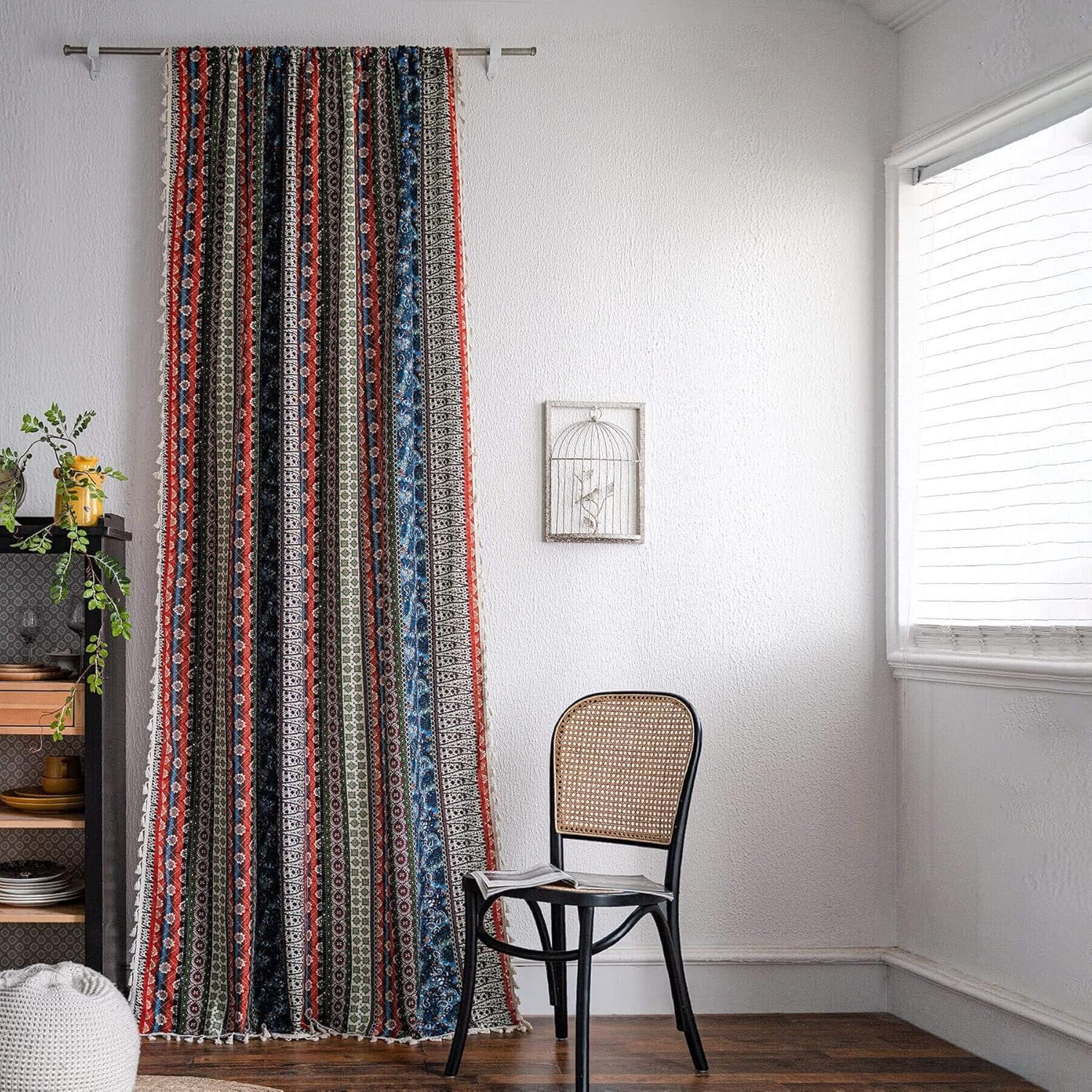 VOGOL Boho Striped Curtains, Semi Blackout Drapes with Tassels 52x84 Inches, 1 Panel for Living Room & Nursery