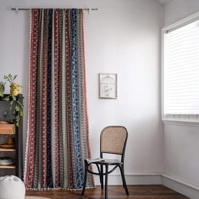 VOGOL Boho Striped Curtains, Semi Blackout Drapes with Tassels 52x84 Inches, 1 Panel for Living Room & Nursery