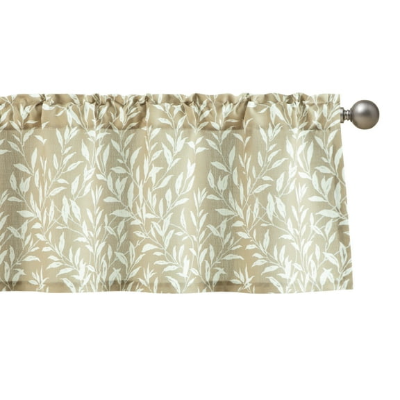 VOGOL Brown Leaves Pattern Valances, Rod Pocket Light Filtering Curtain for Kitchen, One Panel, 52x18 inch
