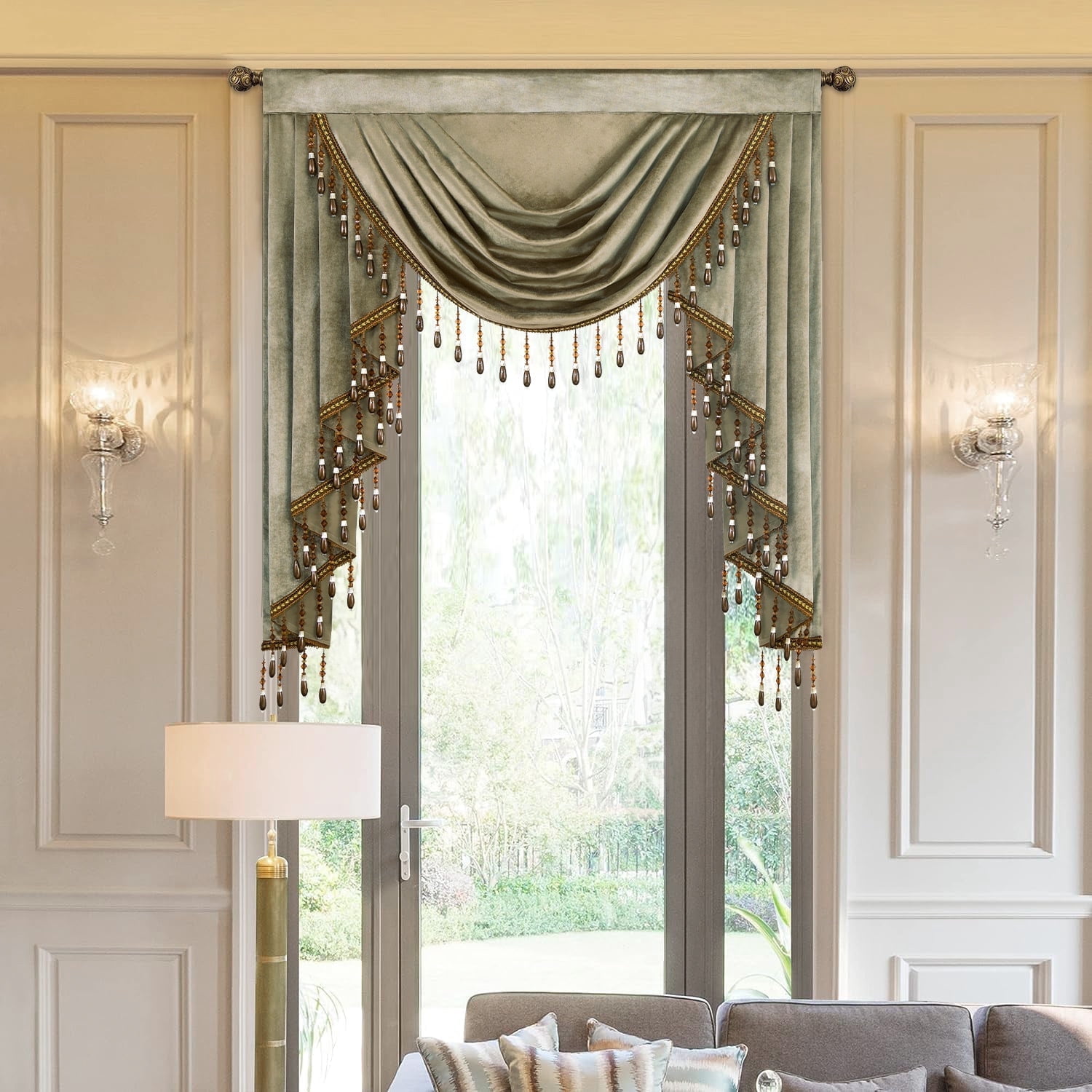 VOGOL Brown Luxury Velvet Waterfall Valance, Soft Touch Vintage Style Swag Curtain Drapes for Dining Room, Rod Pocket Privacy Window Treatments, 1 Panel, 39 inches Wide