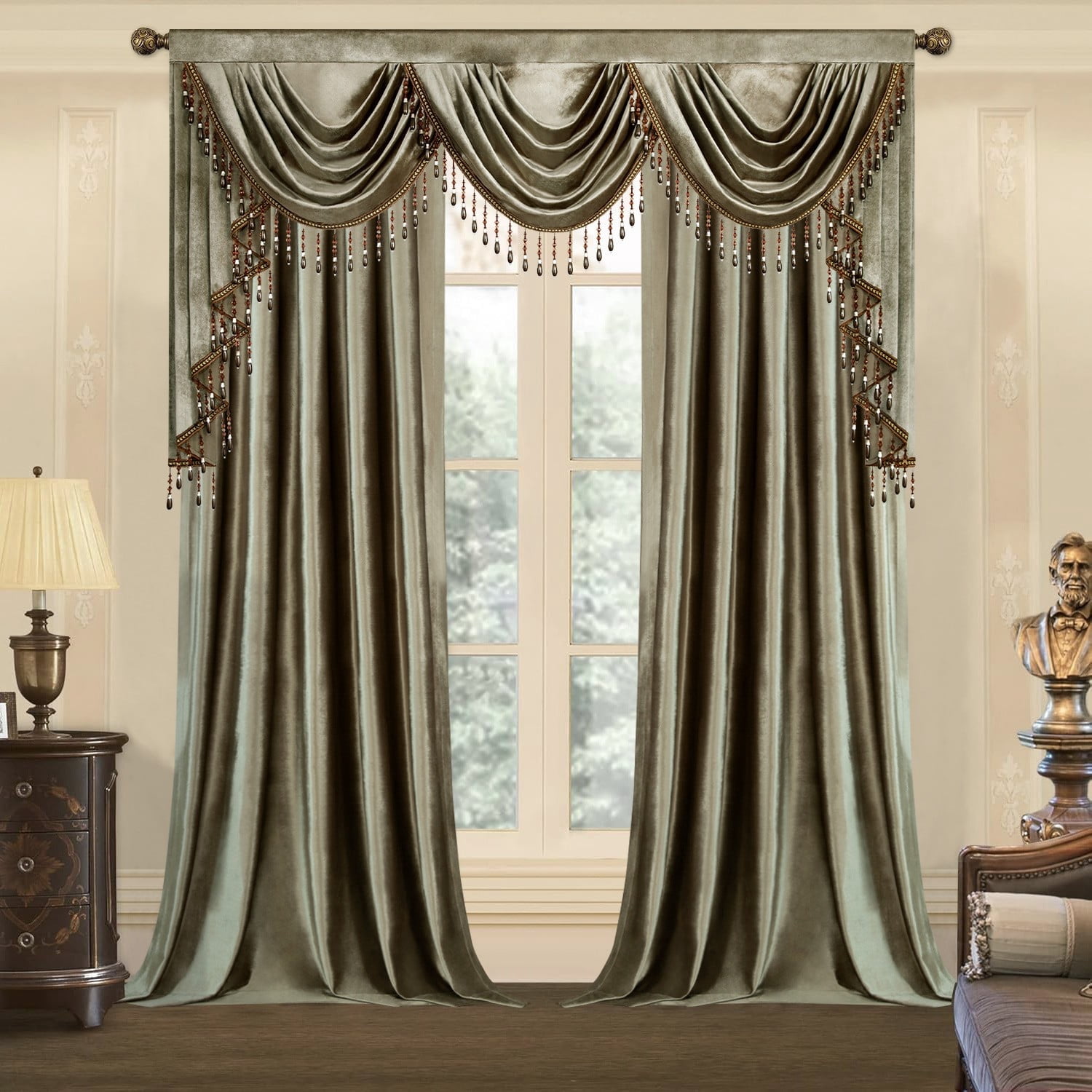 VOGOL Brown Velvet Waterfall Valance & Curtains Set, Soft Light Filtering Drapes 60x106 Inches for Nursery