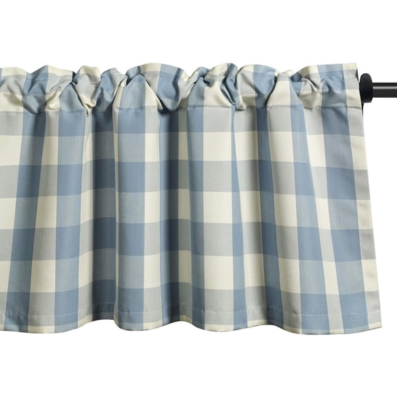 Buffalo Check Valance for Windows, Blue and White Kitchen Garden Farmhouse Valance 18 Inch Long Rod Pocket Curtain Panels for Small Windows, One Panel