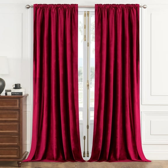 VOGOL Burgundy Velvet Blackout Curtains, Thermal Insulated Rod Pocket Drapes 52x84 Inches, 2 Panels for Bedroom & Nursery