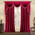 thumbnail image 1 of VOGOL Burgundy Velvet Curtains & Waterfall Valance Set, Light Filtering Rod Pocket Drapes 60x96 Inches for Living & Dining Room, 1 of 7