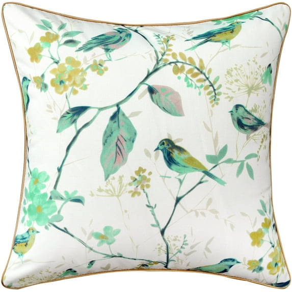 VOGOL Decorative Pillow Covers for Bedroom, Farmhouse Green Bird & Plants 18 inches Square Pillowcase for Bed Chair
