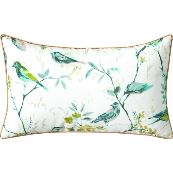 VOGOL Decorative Pillow Covers for Bedroom, Farmhouse Green Bird & Plants Lumbar Pillowcase for Bed Chair, Pack of 1