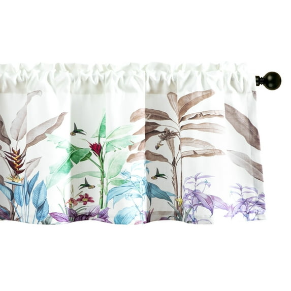 VOGOL Farmhouse Botanical Series Valance, Faux Linen Light Filtering Window Curtains for Bedroom, Rod Pocket Valance for Living Room Kitchen, 52 x 18 Inches