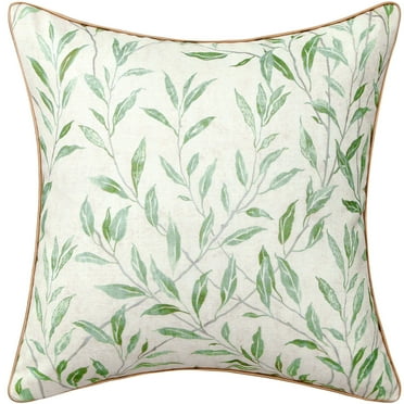 VOGOL Farmhouse Decorative Pillow Cover, Country Green Leaves Pattern Printing Accent Cushion Cases for Bed Couch Chair, 18 x 18 inches, 1 Piece