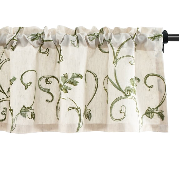 VOGOL Grass Green Vines Valance, Faux Linen Rod Pocket Kitchen Curtain 52x14 Inches