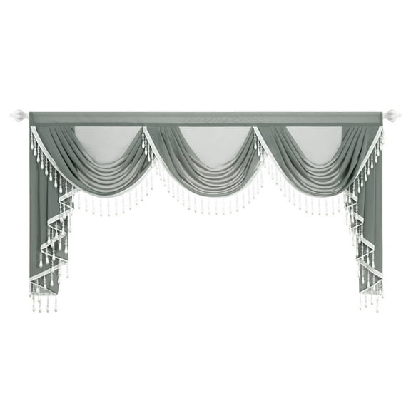 VOGOL Gray Sheer Valance for Kitchen, 79 inches Wide Light Filtering Privacy Waterfall Valances Sheer Voile for Wedding Party, 1 Panel Rod Pocket Silky Window Gauze with Tassels