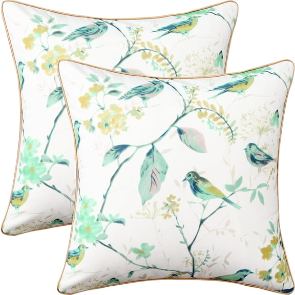 VOGOL Green Birds Pillowcases, Modern Pattern Printed Home Decoration Pillowcases for Bed Couch Sofa Office, 18 x 18 Inches Cushion Cover