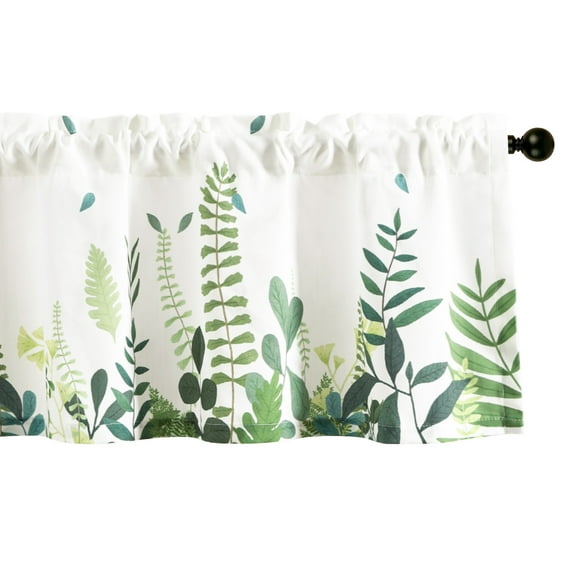 VOGOL Green Botanical Valance, Watercolor Leaves Rod Pocket Kitchen Curtain 52x18 Inches