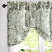 VOGOL Green Printed Leaf Short Curtain, Tie Up Valances for Cafe Bathroom, 52x18 inches, One Piece, Rod Pocket