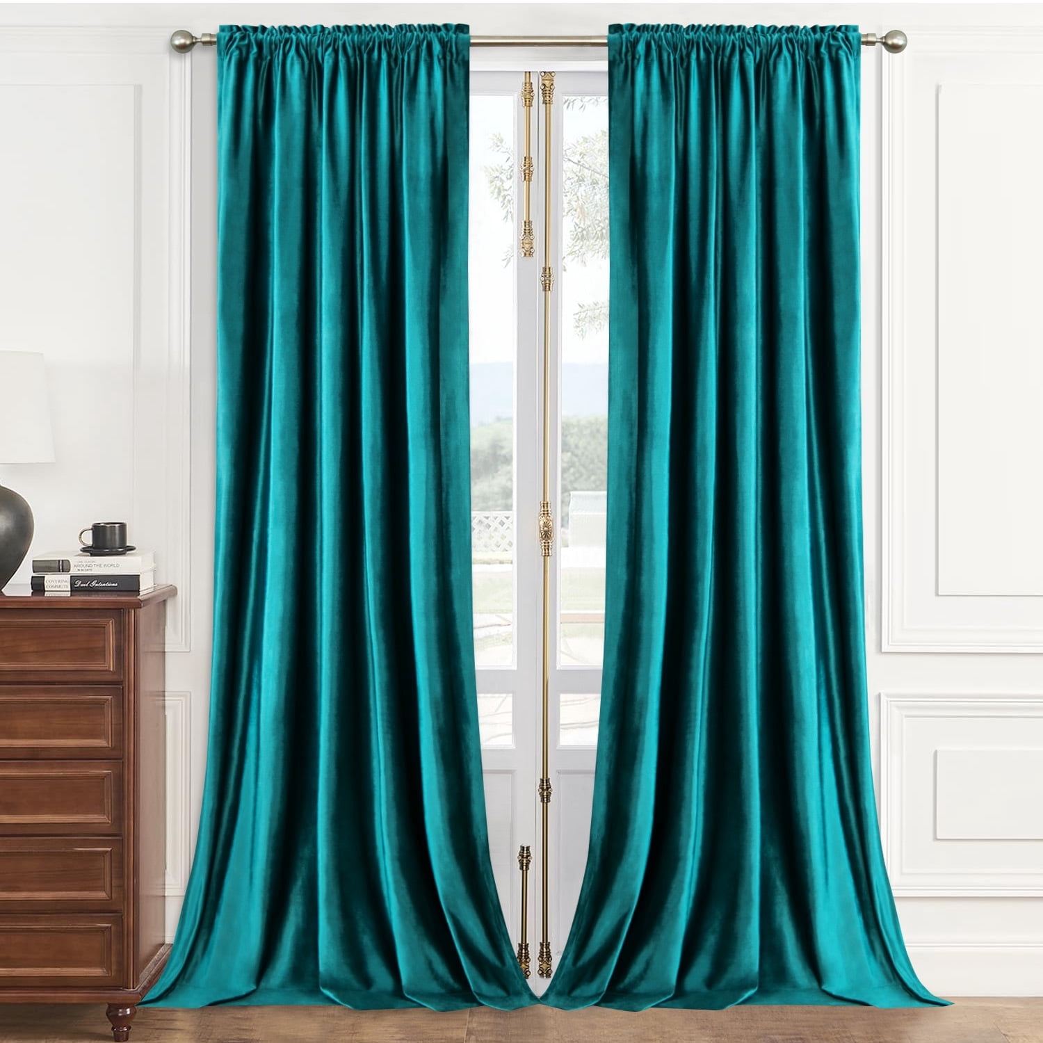 VOGOL Green Velvet Room Darkening Curtains, Thermal Blackout Drapes 60x84 Inches with Rod Pocket, Set of 2
