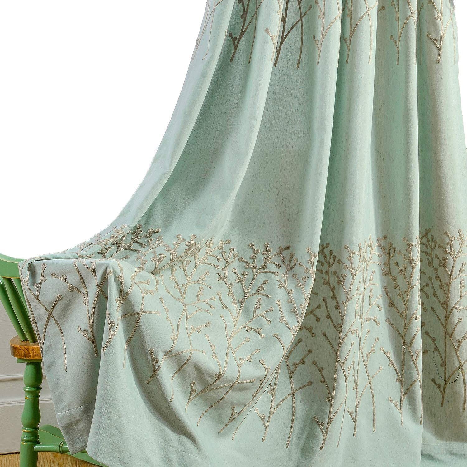 VOGOL Grey Branch Embroidered Faux Linen Grommet Curtains Drapes for Bedroom, Energy Efficient Window Treatment Panels, W52"xL96", 2 Panels