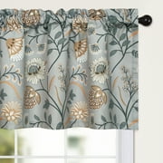 VOGOL Grey Flower Valances for Bedroom Window, Print Country Style Small Window Drapery Valance for Studio Porch Bathroom, 1 Panel, 52 x 18
