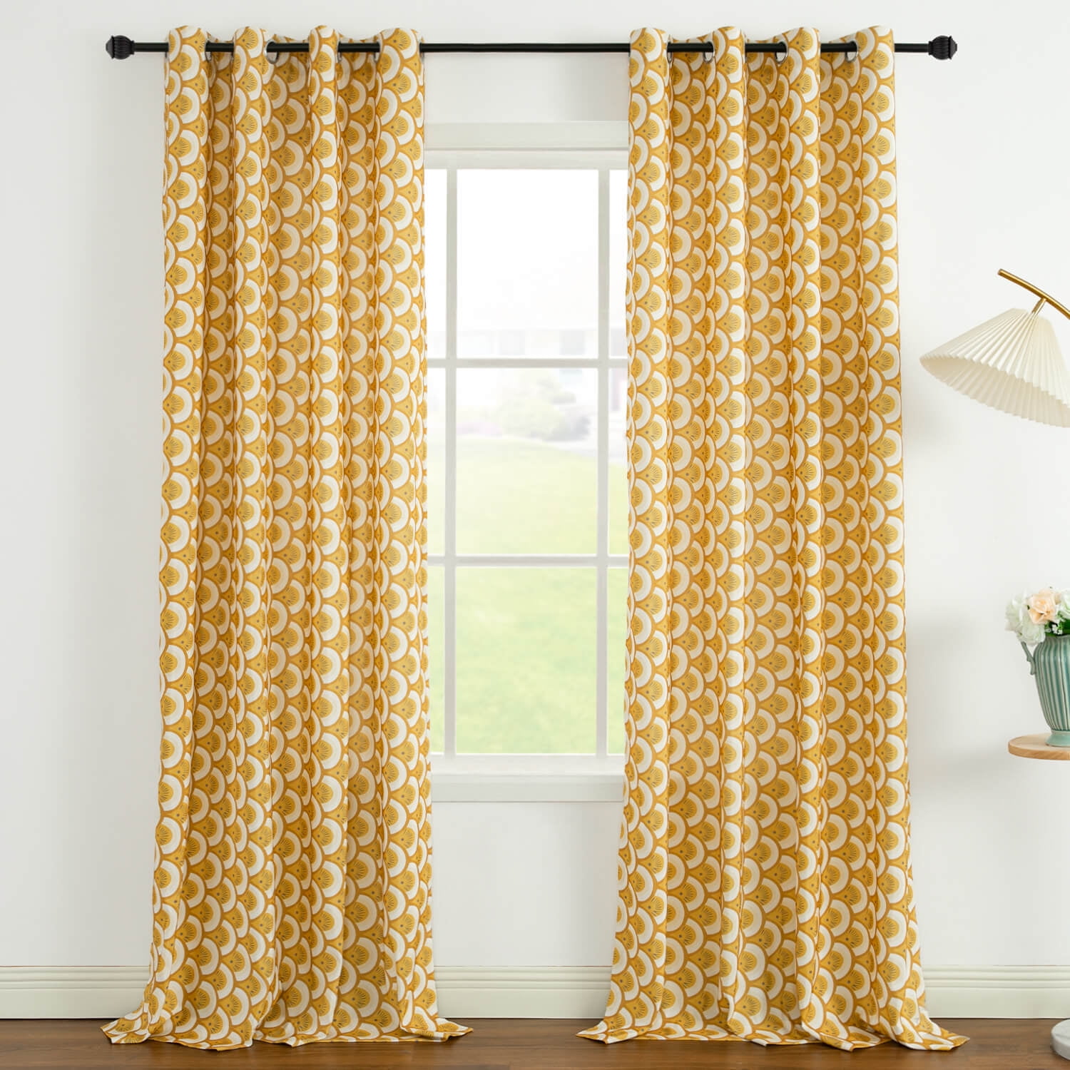 VOGOL Grommet Top Curtain Drapes for Window, White and Yellow Room