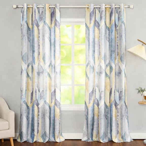 VOGOL Grommet Window Treatments, Light Reducing Linen Textured Solid Drapes for Guest Room, 2 Packs, 52x84inch, Yellow