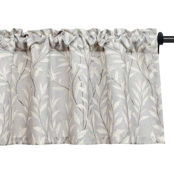 VOGOL Leaves Printed Valance, Rod Pocket Light Filtering Curtain for Kitchen, Grey, One Panel, 52x18inch