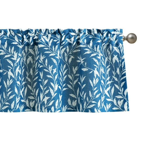 VOGOL Leaves Printed Valance, Rod Pocket Light Filtering Curtain for Kitchen, Navy, One Panel, 52x18 inch