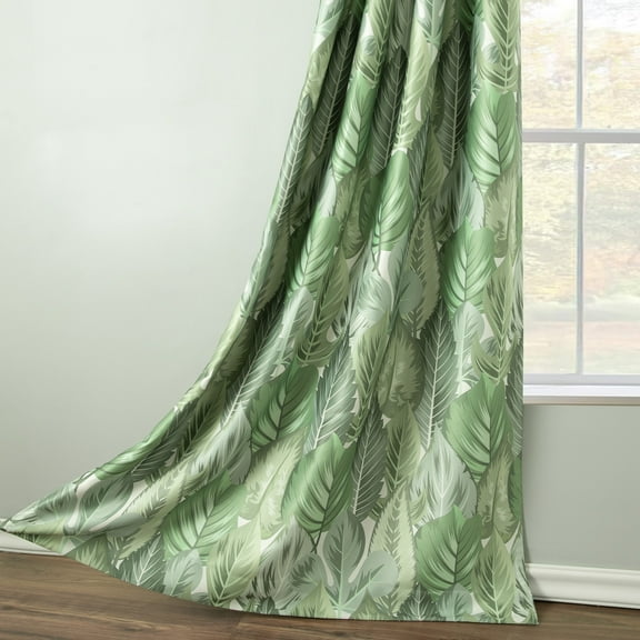 VOGOL Light Blocking Window Curtains, Farmhouse Green Leaves Pattern Smooth Touch Home Decor Drapes for Bedroom, 2 Panels, 52 x 63 inch, Grommet