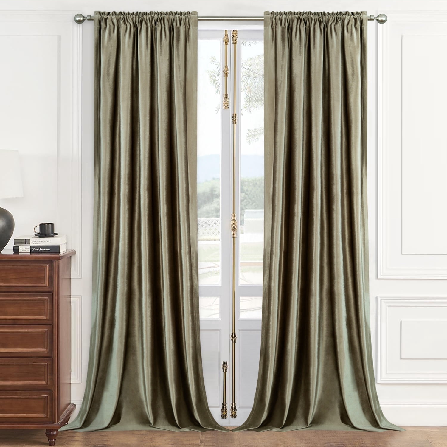 VOGOL Luxury Brown Velvet Blackout Drapes, Thermal Insulated Curtains 52x96 Inches with Rod Pocket, Set of 2
