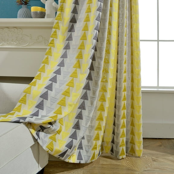 VOGOL Set of 2 Modern Yellow Triangle Jacquard Privacy Curtain Drapery Panels for Bedroom, 52x63 inch
