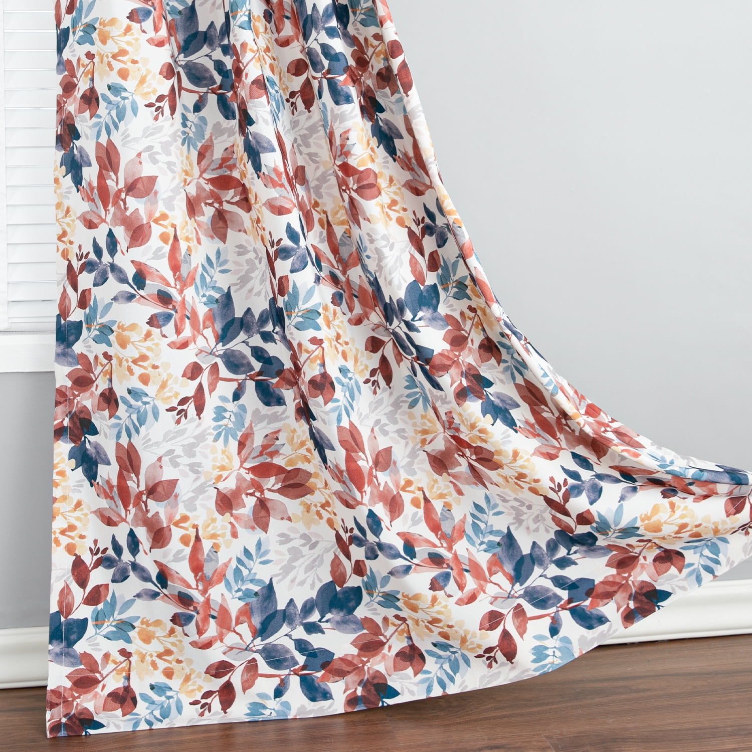 VOGOL Multi Color Leaves Print Bedroom Curtains, Farmhouse Print Room Darkening Grommet Decor Drapery for Living Room, 2 Panels, 52 x 63