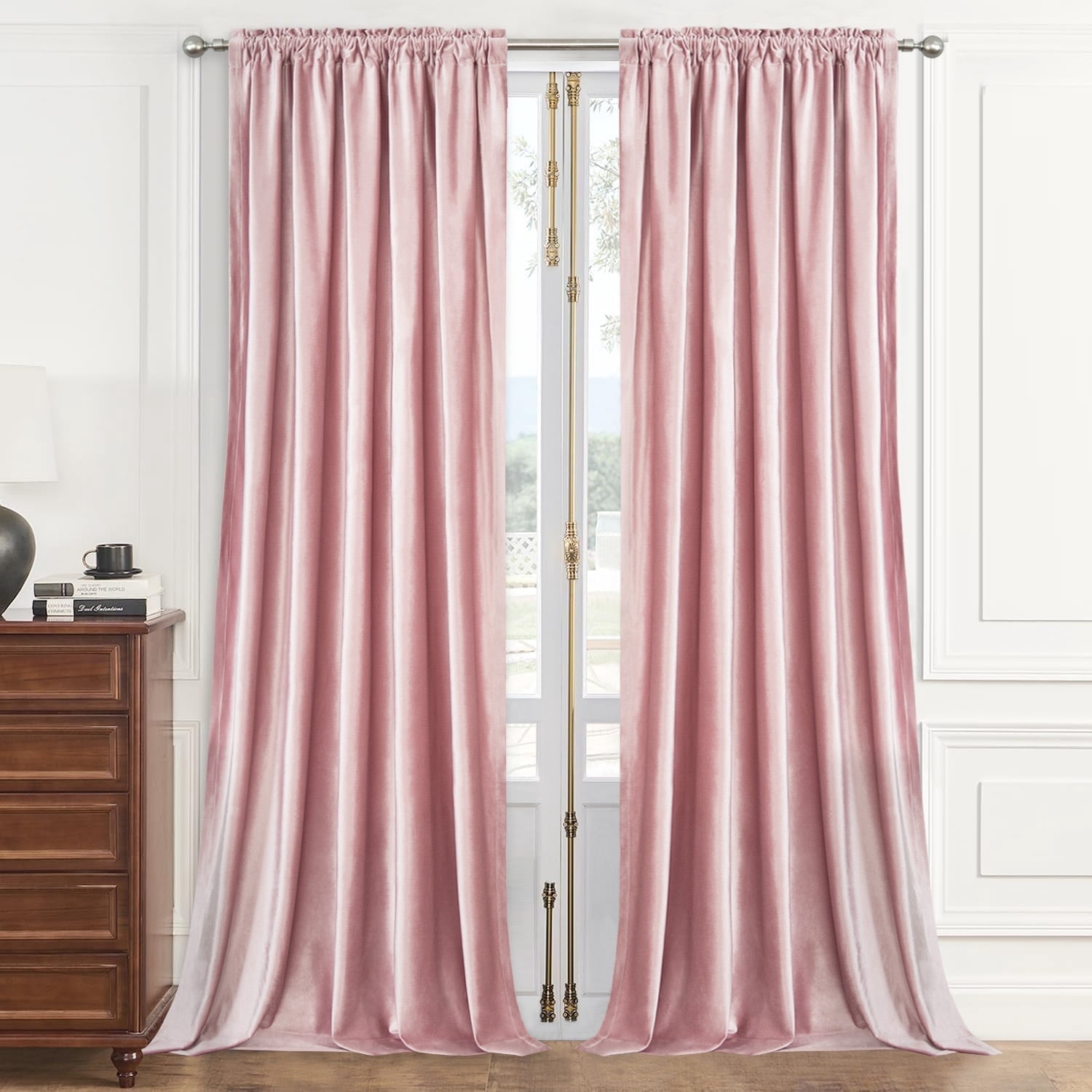 VOGOL Pink Velvet Blackout Curtains, Thermal Insulated Room Darkening Drapes with Rod Pocket, 2 Panels 52x84 Inches for Living Room & Bedroom