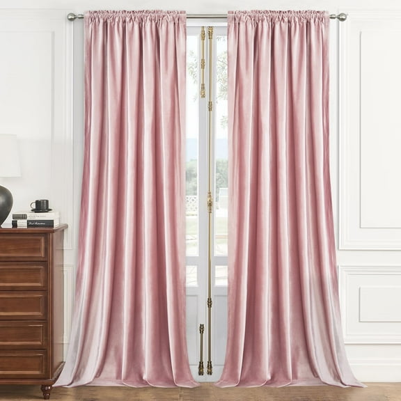 VOGOL Pink Velvet Blackout Curtains, Thermal Insulated Room Darkening Drapes with Rod Pocket, 2 Panels 52x84 Inches for Living Room & Bedroom