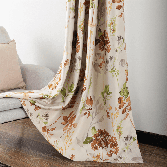 VOGOL Plant Print Home Decor Window Curtains for Bedroom, Grommet Vintage Room Darkening Drapes for Dining Room, 52x84 inch, 2 Panels, Brown