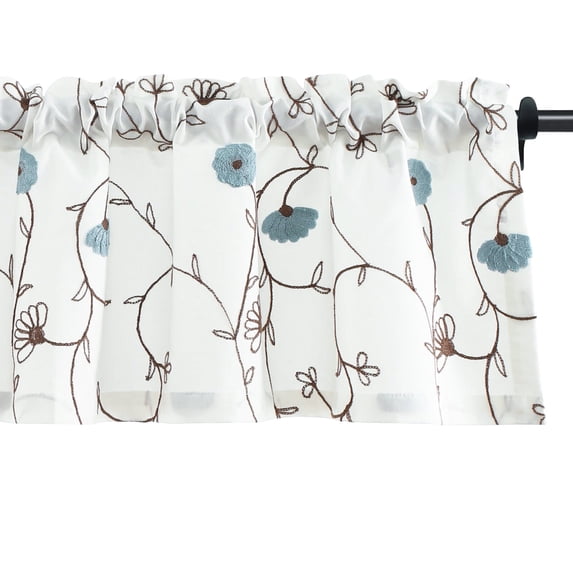 VOGOL Red Floral Embroidered Linen Valance, Rod Pocket Light Filtering Curtain 52x14 Inches