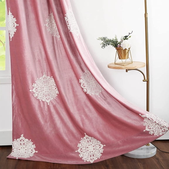VOGOL Romantic Vintage Window Drapes, Velvet Room Darkening Window Curtain for Living Room Nursery, Pack of 2, Grommet Top, W52xL84 inch, Pink