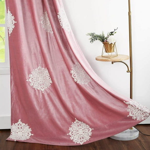 VOGOL Romantic Vintage Window Drapes, Velvet Room Darkening Window Curtain for Living Room Nursery, Pack of 2, Grommet Top, W52xL84 inch, Pink