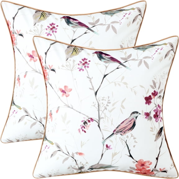 VOGOL Set of 2 Square Throw Pillow Covers, Lovely Bird Pattern Printed Pillow Case Covers, Linen Textured Cushion Cover for Bedroom Couch Sofa Car, 18 x 18 Inches, Purple